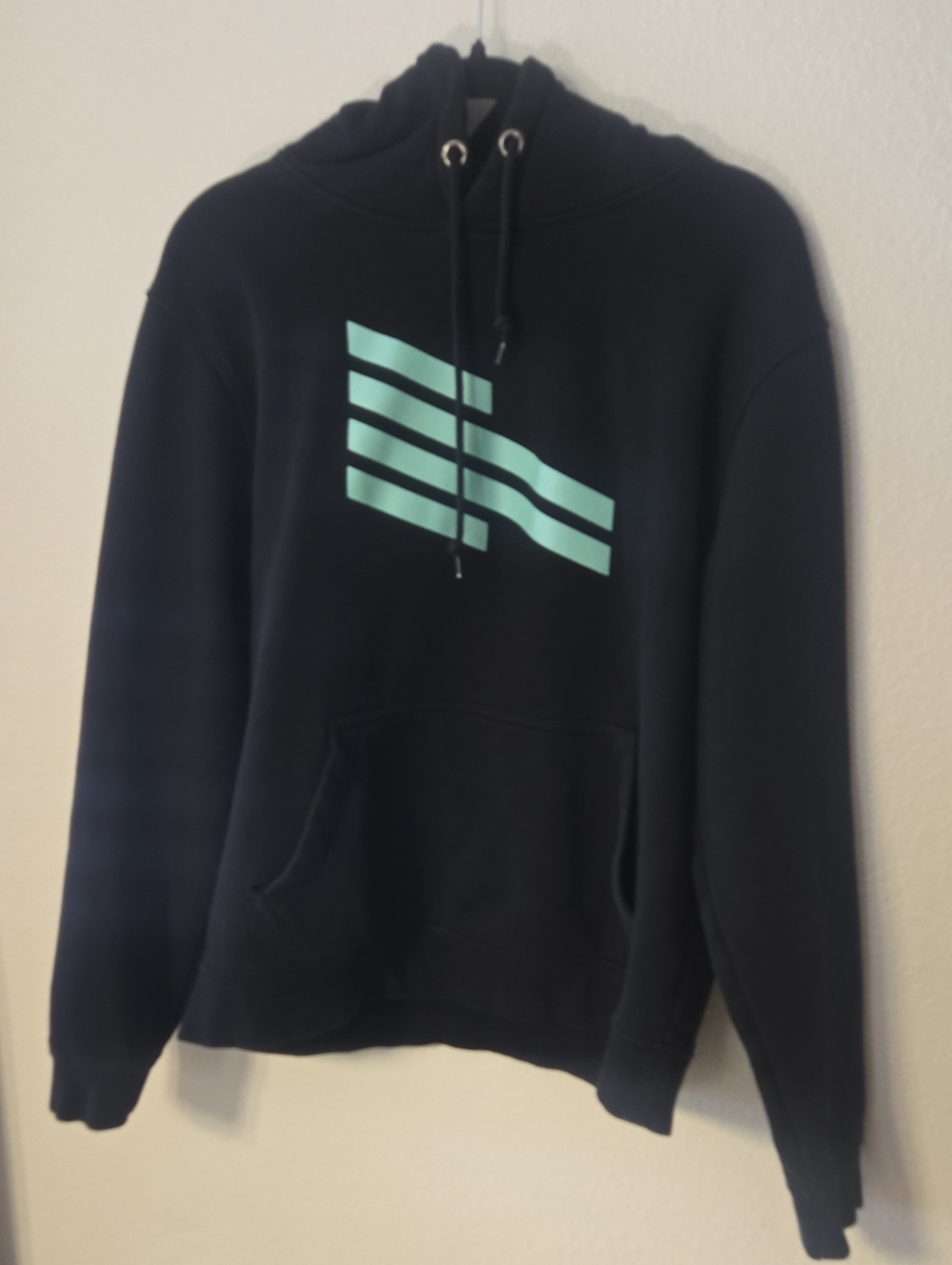 Men's Black Pullover Hoodie with Mint Graphic